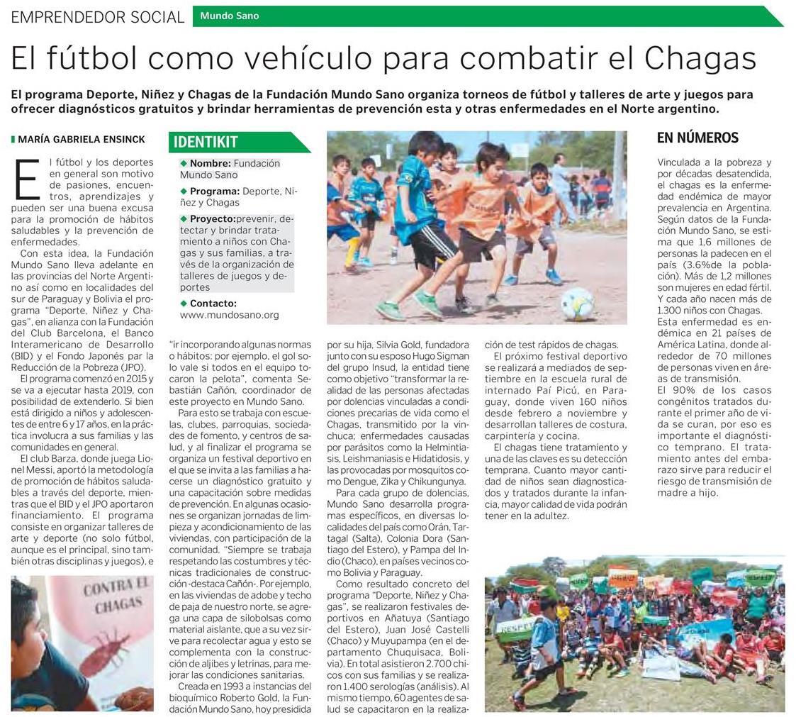#ChagasSeTrata
Por medio del programa "Deporte, Niñez y Chagas" contribuimos a la disminución del impacto de la enfermedad de #Chagas en Argentina, Bolivia y Paraguay.
Conocé más sobre la nota publicada en <a href="/Cronistacom/">El Cronista</a>  ow.ly/QG5I30kEUcX