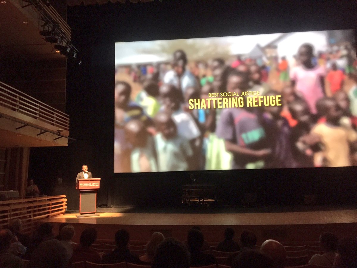 PennGlobal's tweet photo. Congratulations to Sonsari Nnamdi-Chidi, @Penn C'20 co-founder of Penn @FilmAid, for winning the @RoughCutMedia Film Fest Social Justice Award for "Shattering Refuge." #RCFF2018 #penntotheworld #theworldtopenn https://t.co/FNyw7diNn8