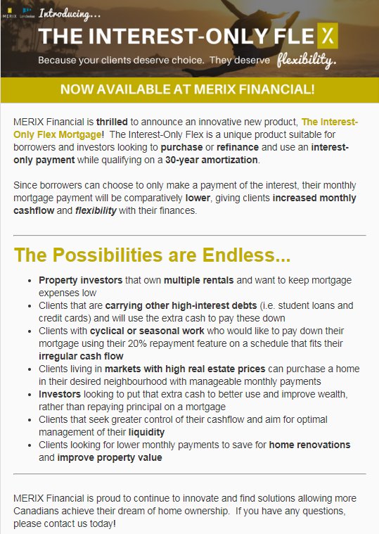 MERIXFinancial's tweet image. It's official. Our brand NEW Interest-Only Flex Mortgage is finally here! Contact us today for details: merixfinancial.com/contact/