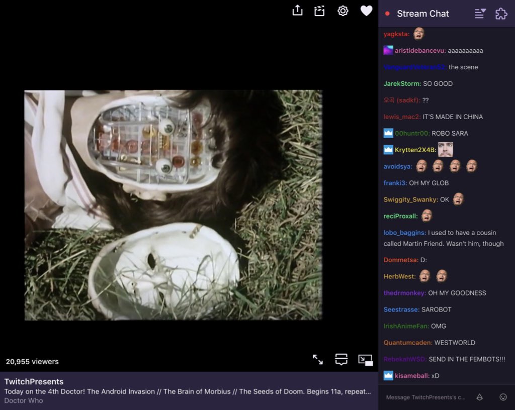 WhoHats's tweet image. Reactions to *that* iconic cliffhanger! #TheAndroidInvasion #DoctorWhoOnTwitch #DoctorWho