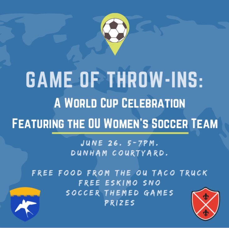 Got World Cup fever?! Come join us tomorrow night! Free food, games and prizes! Get here early to meet members of the <a href="/OU_WSoccer/">Oklahoma Soccer</a> team!