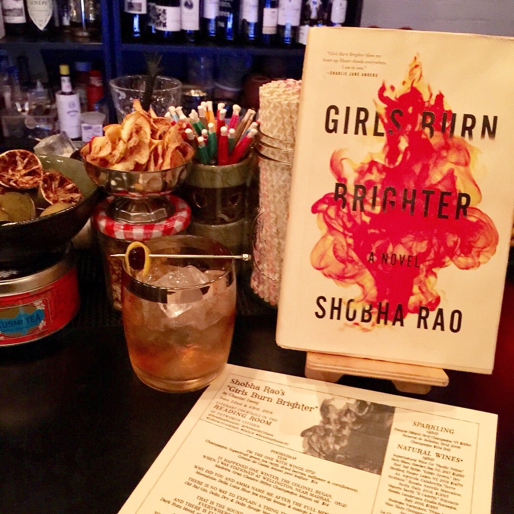 spinesvines's tweet photo. I must send a shout out to the phenomenal @ShinobiPaws for her AH-MAZ-ING #LiteraryCocktails at @PetworthCitizen #ReadingRoomDC! She crafted a full menu of cocktails inspired by @ShobhaRaoWrites novel, #GirlsBurnBrighter! 📚🔥🍹🍸🥃 https://t.co/24AoZm4CvC