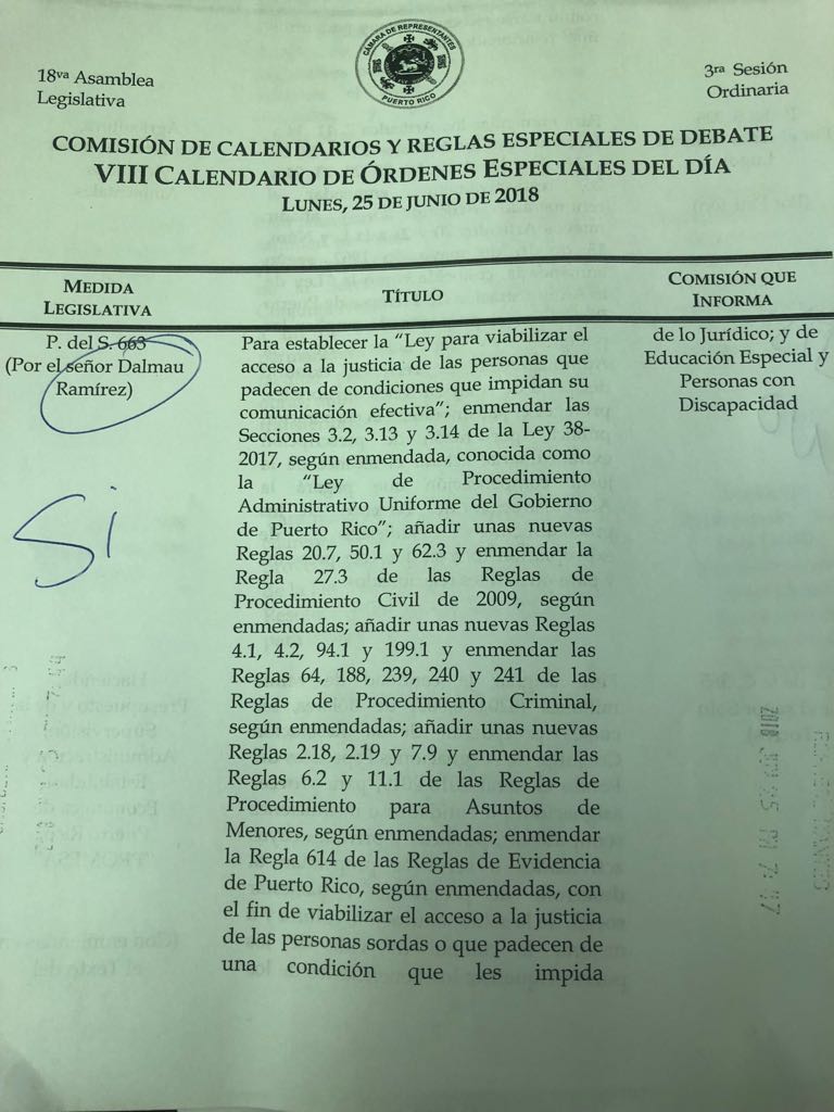 juandalmauPR's tweet photo. La @CamaraConPR coloca en calendario de votación el #PS663 para dar acceso a justicia con intérpretes de señas a personas sordas. Foto del calendario del compañero @denismarquezpip. https://t.co/nRJpjsnKmK