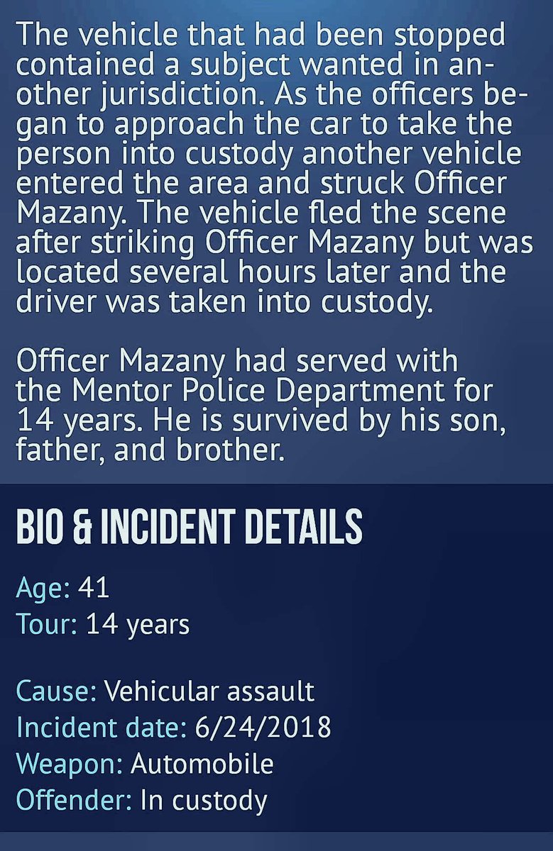 PamelaJaneVP's tweet photo. WE WILL ALWAYS REMEMBER POLICE OFFICER MATHEW MAZANY, Mentor Police Department, Ohio. End of Watch June 24th, 2018. Family and friends are in thoughts and our prayers. https://t.co/szEUnciZZg