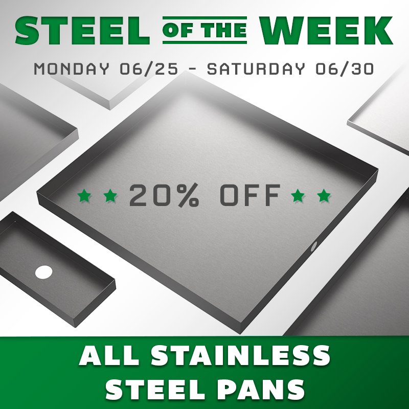 KillarneyMetals's tweet image. Every stock stainless steel pan we have is discounted by 20% for this week only. 😯

If you were thinking about going with a galvanized pan for the less expensive cost, now is the time to upgrade to stainless. 

KillarneyMetals.com