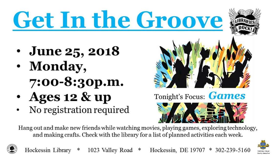 LibraryLadyTerr's tweet photo. We have set games up in the meeting room.  Grab some friends and drop on by.  Monday June 25th from 7 - 8:30 p.m.  Ages 12 and up. #hockessinlibrary #librariesrock #delibraries https://t.co/5hFjhS84WU