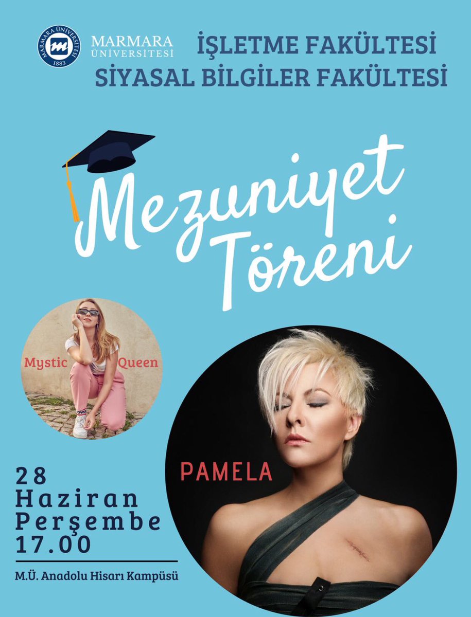 28 Haziran Perşembe günü gerçekleşecek mezuniyet törenimize hepinizi bekliyoruz! Etkinlik ile ilgili bilgiler için takipte kalın!!! #MarmaraİsletmeMezun #PamelaMarmarada hashtagleri ile gönderilerinizi bizimle paylaşabilirsiniz ! 🤗