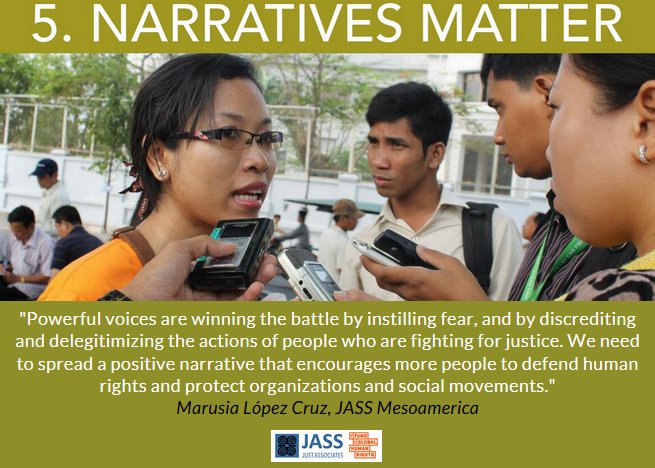jass4justice's tweet photo. Wise words from JASS' own @MarusiaLC on why #narrativesMatter.
Find out more on our new #powerandprotection page (created w/ @FundHumanRights) filled with multimedia resources for #activists: https://t.co/GajrkYppWY #ProtectDefenders https://t.co/WAIxPdWWJy