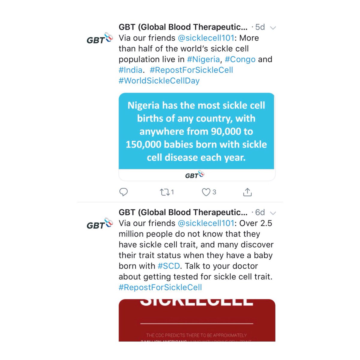 sicklecell101's tweet image. These influencers used their platform to raise awareness, support our #repostforsicklecell campaign and/or #WorldSickleCellDay. Huge thank you to @uamshealth  @WHURfm @GBT_news.

The #repostforsicklecell campaign received over 10.5k likes, comments, and shares. Thank you!