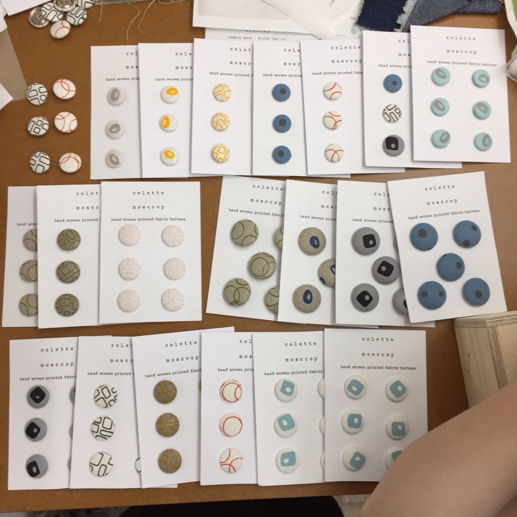 ColetteMoscrop's tweet photo. Button production, getting ready for @threadfestival this Saturday...
Still lots to do, but I love this show & cannot wait until Saturday! #thread2018 #threadfestivaloftextiles #buttons #screenprintedtextiles #showprep #artistsworkbench #workbench #behindthescenes #studio https://t.co/qjkyFntWDJ