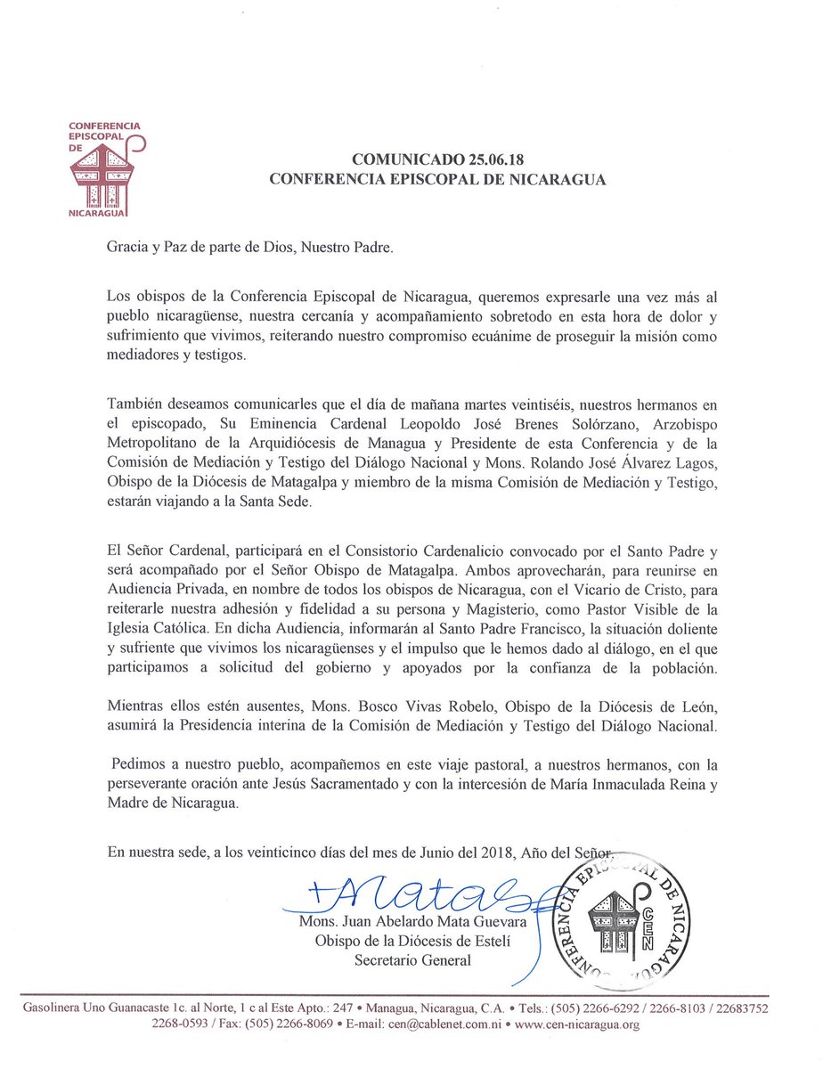 CENicaragua's tweet photo. Comunicado Conferencia Episcopal de Nicaragua https://t.co/hsT6F7hbtR