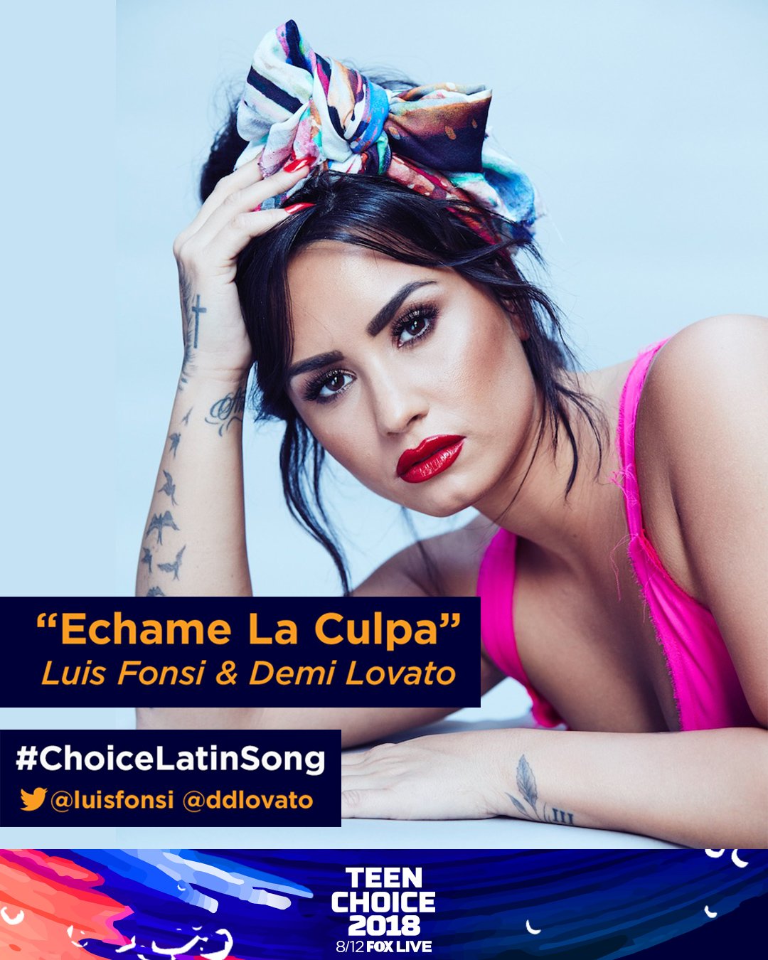 Demi Lovato on X: RT this to vote for me or tweet My #TeenChoice for  #ChoiceLatinSong is Échame La Culpa @LuisFonsi @ddlovato”   / X
