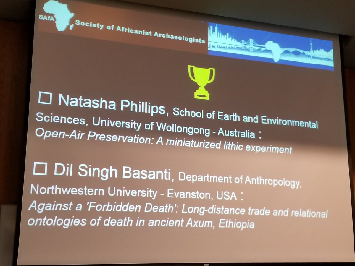 EastAfricArchOn's tweet photo. Natasha Phillips and Dil Singh Basanti, both winners of Society of Africanist Archaeologists student paper prize in Toronto this past week.  #SAfA2018 https://t.co/q02w9smL3y