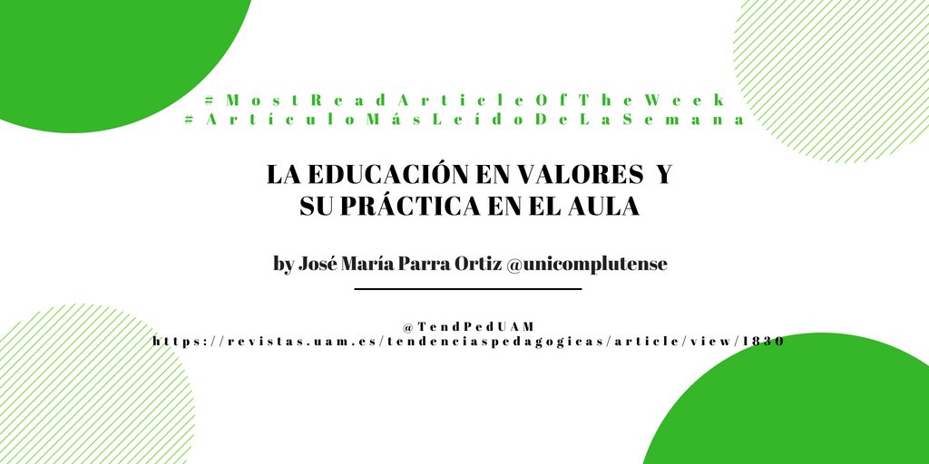 TendPedUAM's tweet image. This week&apos;s #MostReadArticles | Los #ArtículosMásLeidos de esta semana
 
2/3🥈

&quot;LA EDUCACIÓN EN VALORES  Y SU PRÁCTICA EN EL AULA&quot; #TP8

by José María Parra Ortiz @unicomplutense 

revistas.uam.es/tendenciaspeda…