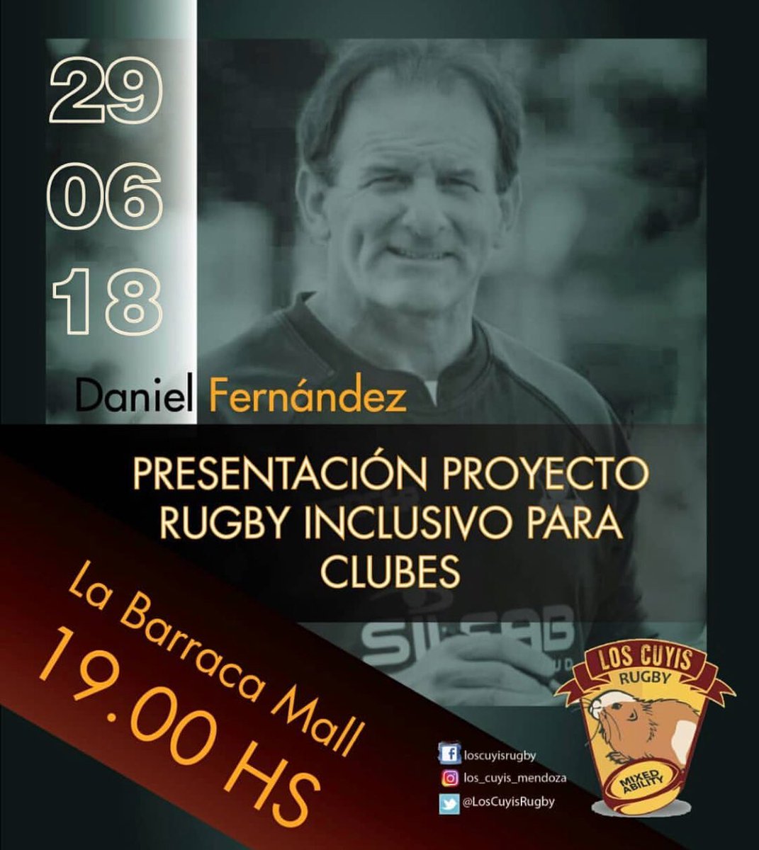 📣 Atención #Mendoza !! Este Viernes #DanielFernandez estará presentando el proyecto #Pumpasxv #Rugby #Inclusivo 🏉en @labarracamall 
19hs 
@LosCuyisRugby 
@marce_goldman 
#AbriendoCaminos 
#mixedAbilityRugbyArgentina 🇦🇷