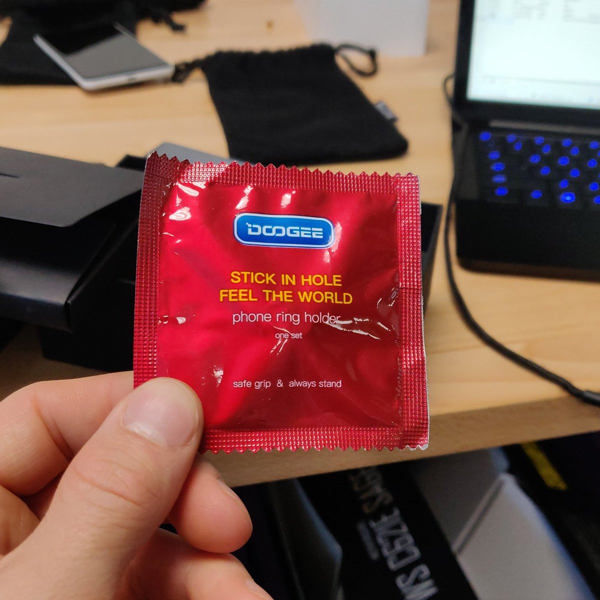 LinusTech's tweet image. Took me a while to figure out if I should open this phone accessory from Dogee....