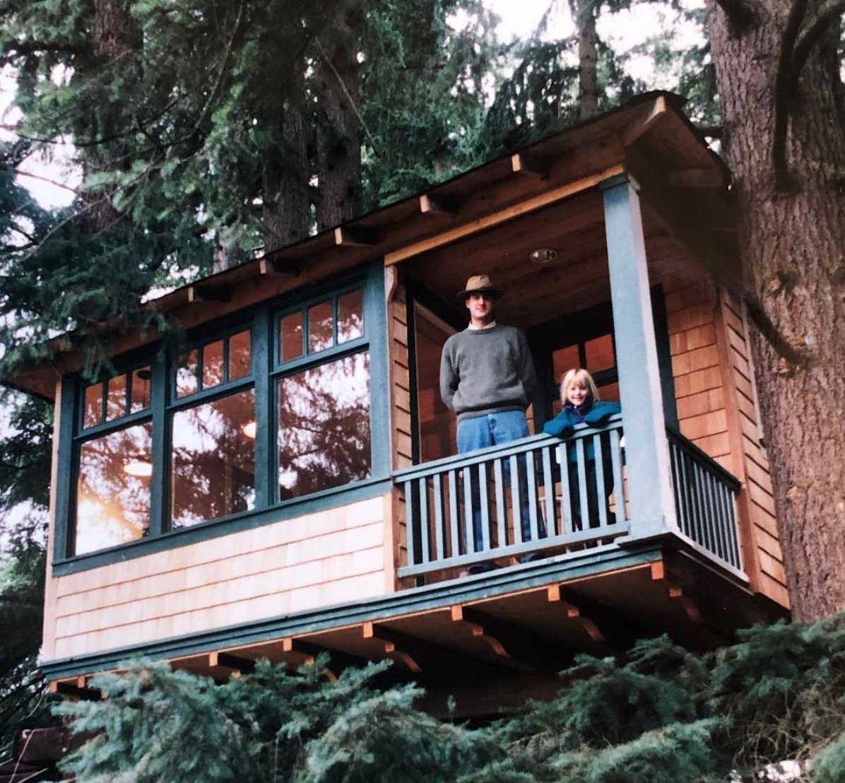 Emily and I in Fall City circa 1995. My old office in the trees, because Judy thought better of moving in the whole family #whatever #shessmarterthanme #soisemily #timeflies #beinatree