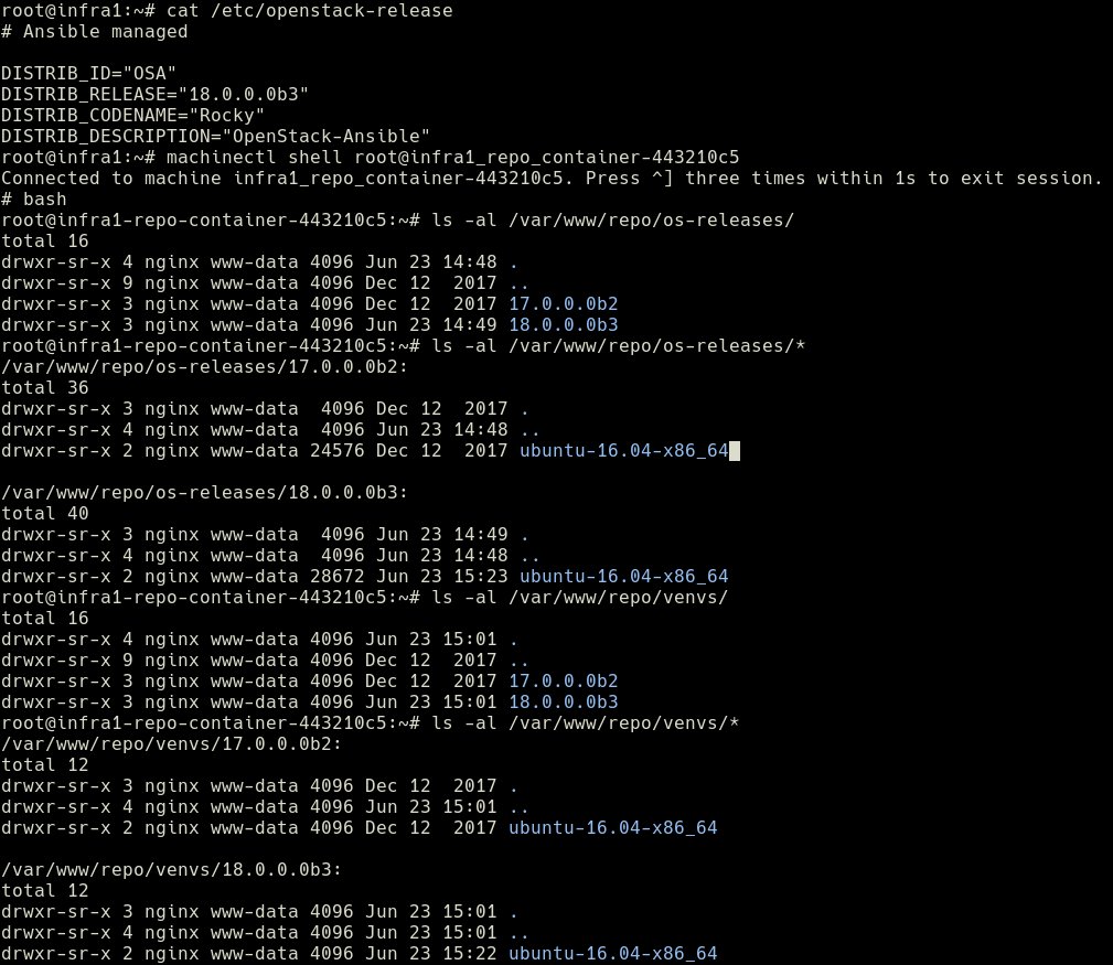 cloudnull's tweet photo. Upgrade from Queens to Rocky with #OpenStack-Ansible complete. Now deployed using #systemd-#nspawn containers. I went from beta Queens to beta Rocky, using beta container types. All done using some basic steps - https://t.co/7ai0vyHsSH - I love our community! #WeAreOpenStack! https://t.co/QQONLYwP5M