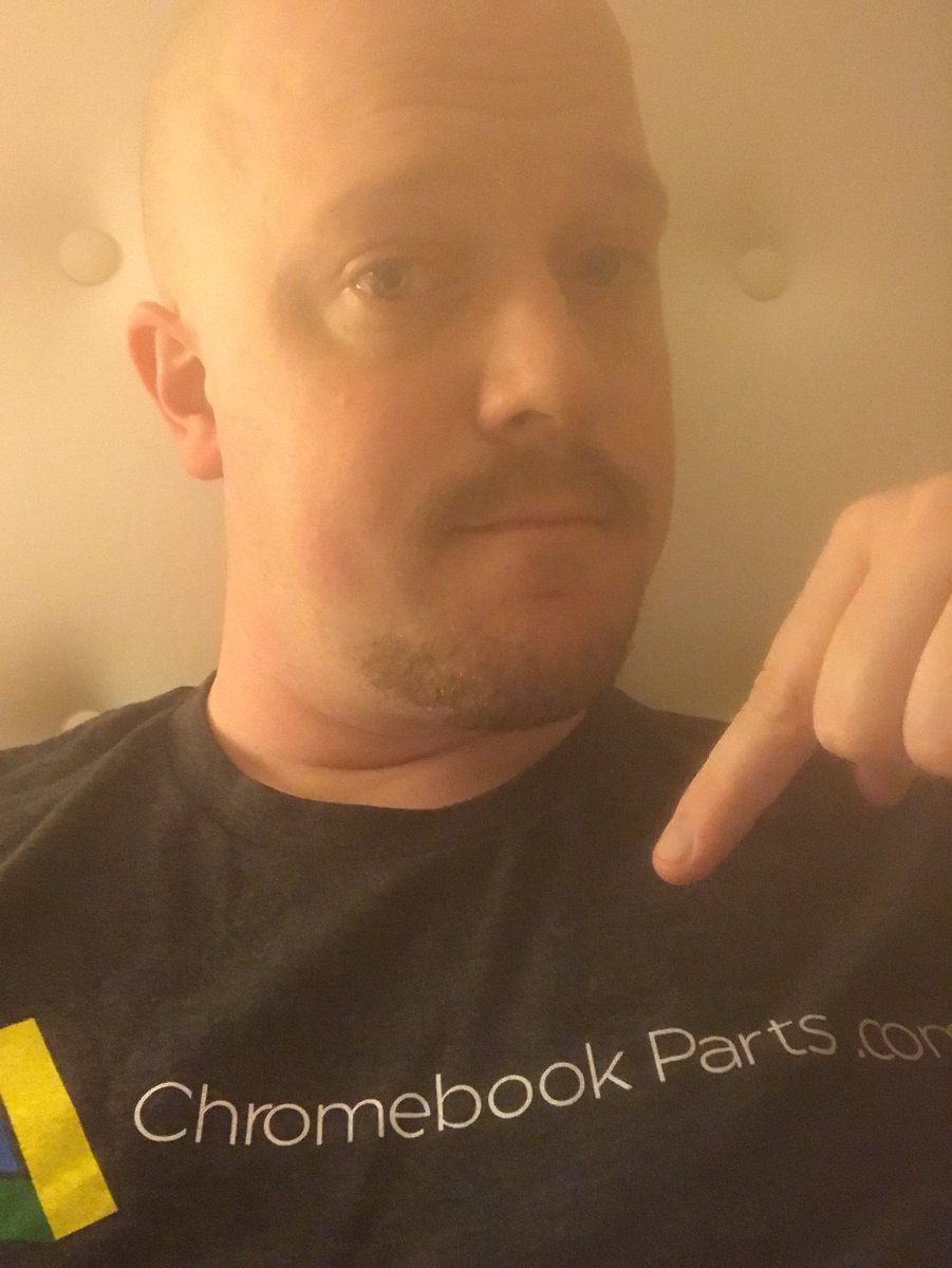 chaseEDU's tweet photo. @ChromebookParts thanks for the shirt! I will be a customer! #ISTE18 https://t.co/R0txARuazK