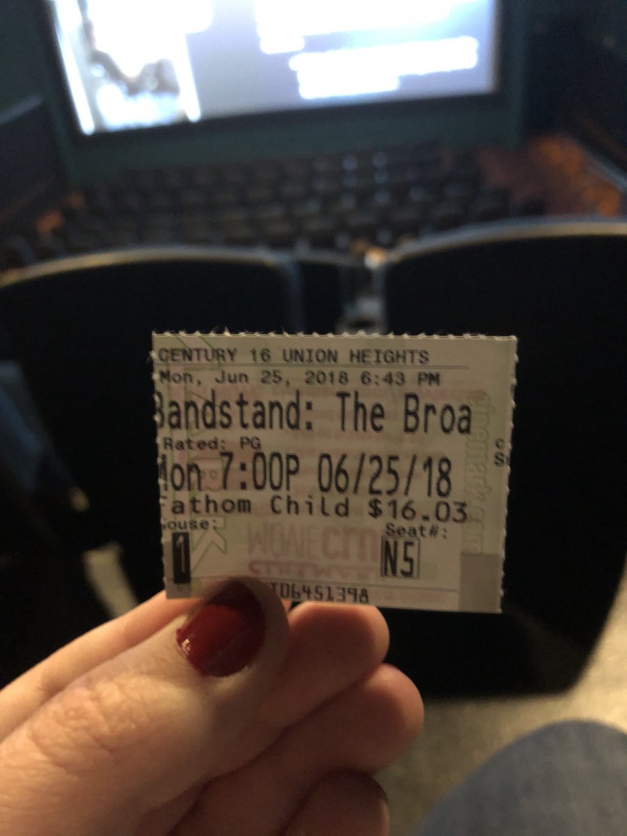 SydneytheGing's tweet photo. @LauraOsnes About to see #BandstandOnScreen and I am so excited!! https://t.co/6fUeOQBfj8