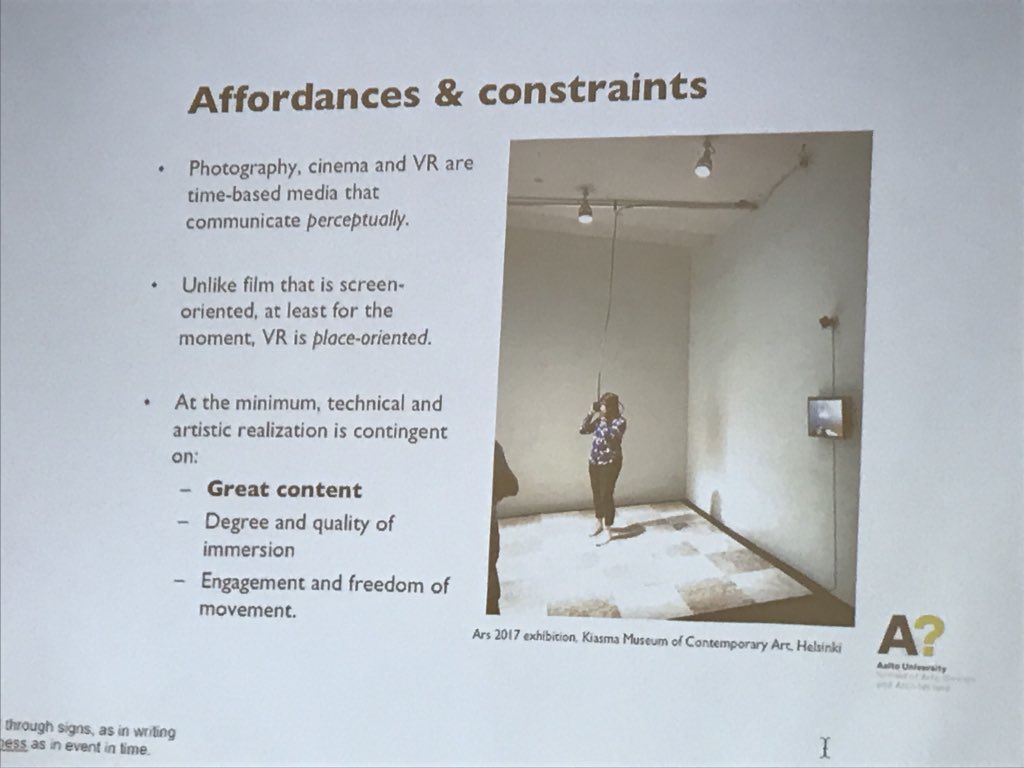 hkoenitz's tweet image. #acmtvx #vrworkshop Lily Díaz-Kommonen on the affordances of vr