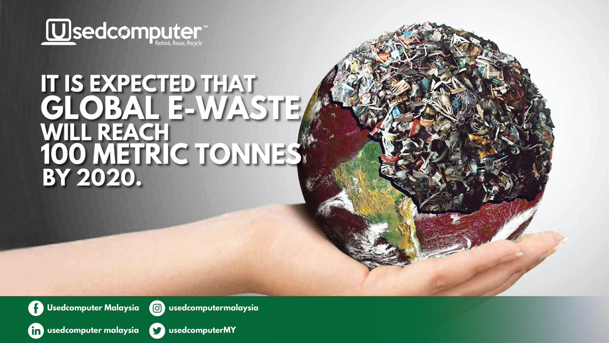 usedcomputermy's tweet photo. The global E-Waste count is expected to go up to 100 metric tons by the year 2020. Don't wait for that to happen. Recycle your E-Waste with us today and let's help save the earth.Go to https://t.co/OPgZWaSObi now to find out more. Don't forget to tell your friends and family too. https://t.co/JpbQZKvQK7