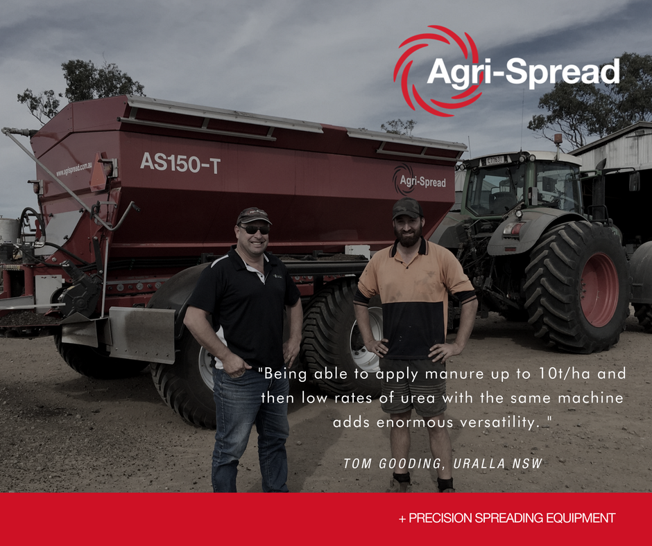 waringaag's tweet photo. "Being able to apply manure up to 10t/ha and then low rates of urea with the same machine adds enormous versatility. " for more from Tom Gooding of Uralla click here https://t.co/UGeQFB5oJL https://t.co/pwOCriha5w