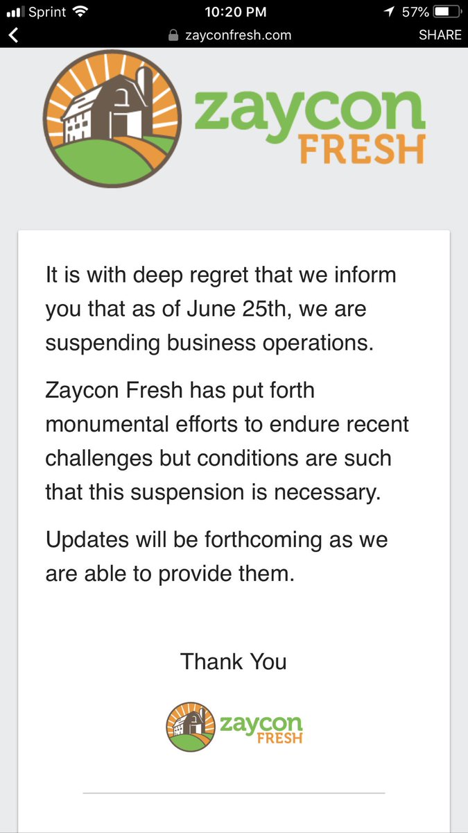 FindingSanity1's tweet photo. It is ridiculous and disheartening to hear this is how @ZayconFresh treats it’s customers and employees. If you did not receive an order file a dispute with your bank or credit card company ASAP!! #zaycon #badservice https://t.co/QZdgSK9ufF