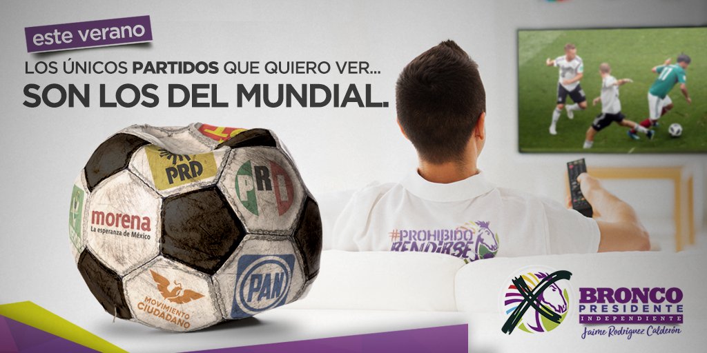 JaimeRdzNL's tweet photo. Los partidos que nos deben de preocupar este verano son los del mundial ¿A poco no raza? Ni el #PRI, ni el #PAN, ni #MORENA impedirán que esté 2018 seamos nosotros los ciudadanos los que tomemos las riendas de este país.  RT https://t.co/YwdWT2nKPz