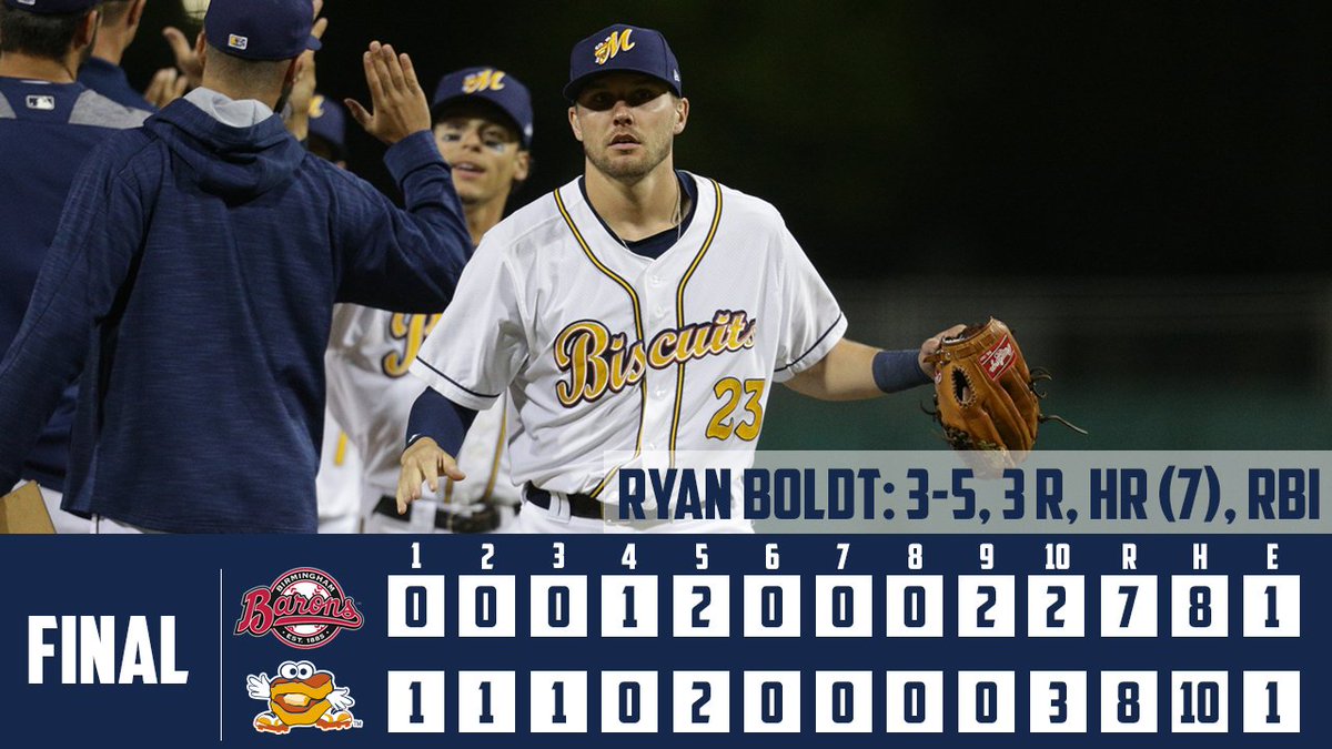 WALK-OFF WINNER! Ryan Boldt provided the lightning and Nate Lowe supplied the walk-off home run thunder! The Biscuits eye a series split tomorrow at 6:35 p.m. on Southern Fried Southern League.
