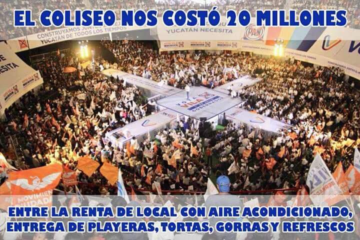 RichAndFamousPo's tweet photo. El coliseo nos costó 20 millones de pesos que derrocho @MauVila el dia de ayer., bárbaros, gastando el dinero del pueblo #VilaYAnayaYaNoMeEngañan #AnayaSiEsUnPeligroParaMexico #VilaVilinFantasmin #YucatánNoVotaPorAnaya #LordMochesCanallin https://t.co/cH4OiSxP4f