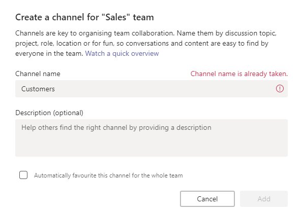 Hang_Jimmy's tweet image. Hi @MicrosoftTeams @Office365 @SharePoint could you fix this please, just connected an #O365Group site to @MicrosoftTeams, offcourse the Group had files &amp;amp; folder in @SharePoint, guess what I can&apos;t add a new channel, because the folder name is taken..