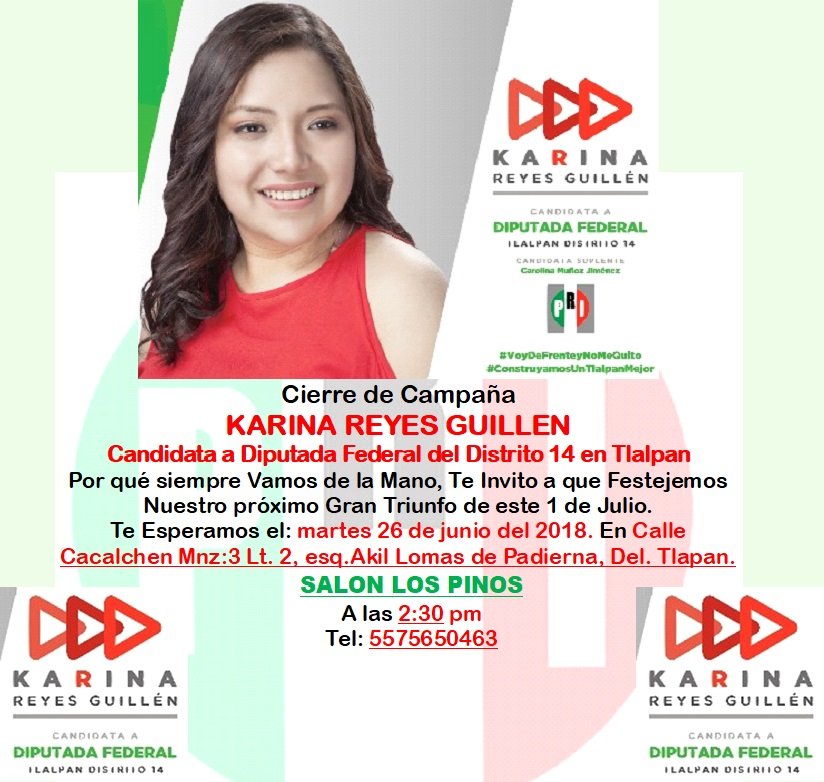 KarinaRG31's tweet photo. Están cordialmente invitados a este gran cierre de campaña!! #Tlalpan se merece el cambio 😊🙏🏻
#VoyDeFrenteYnoMeQuito
#TodosInvitados
#VotaKarinaReyes 
#DTTO14Federal https://t.co/n1tjmVrb7N