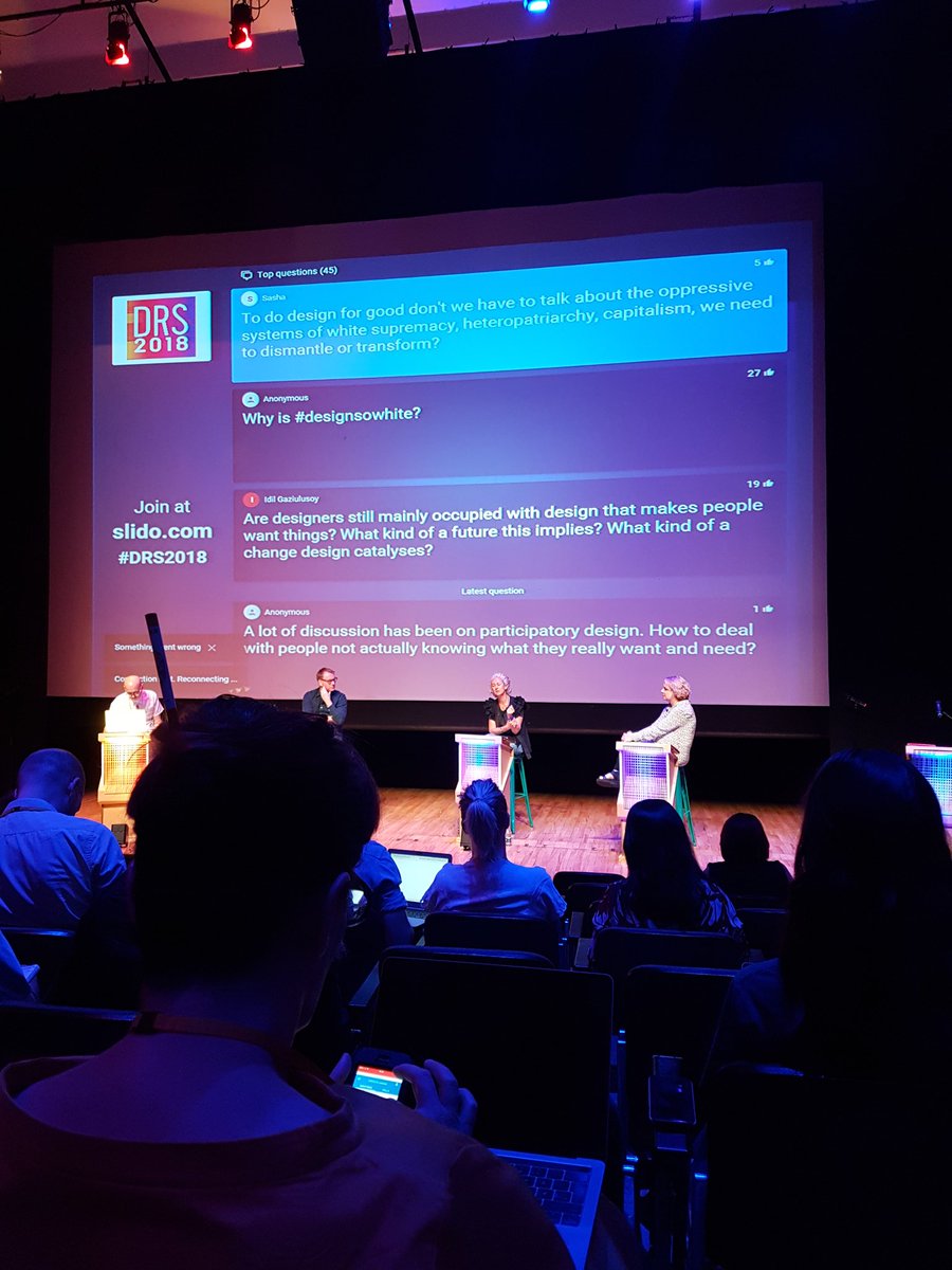 Important questions from the audience on the screen, a pitty they were not taking into consideration :/ #drs2018 #PhDByDesign #pbdactopus
