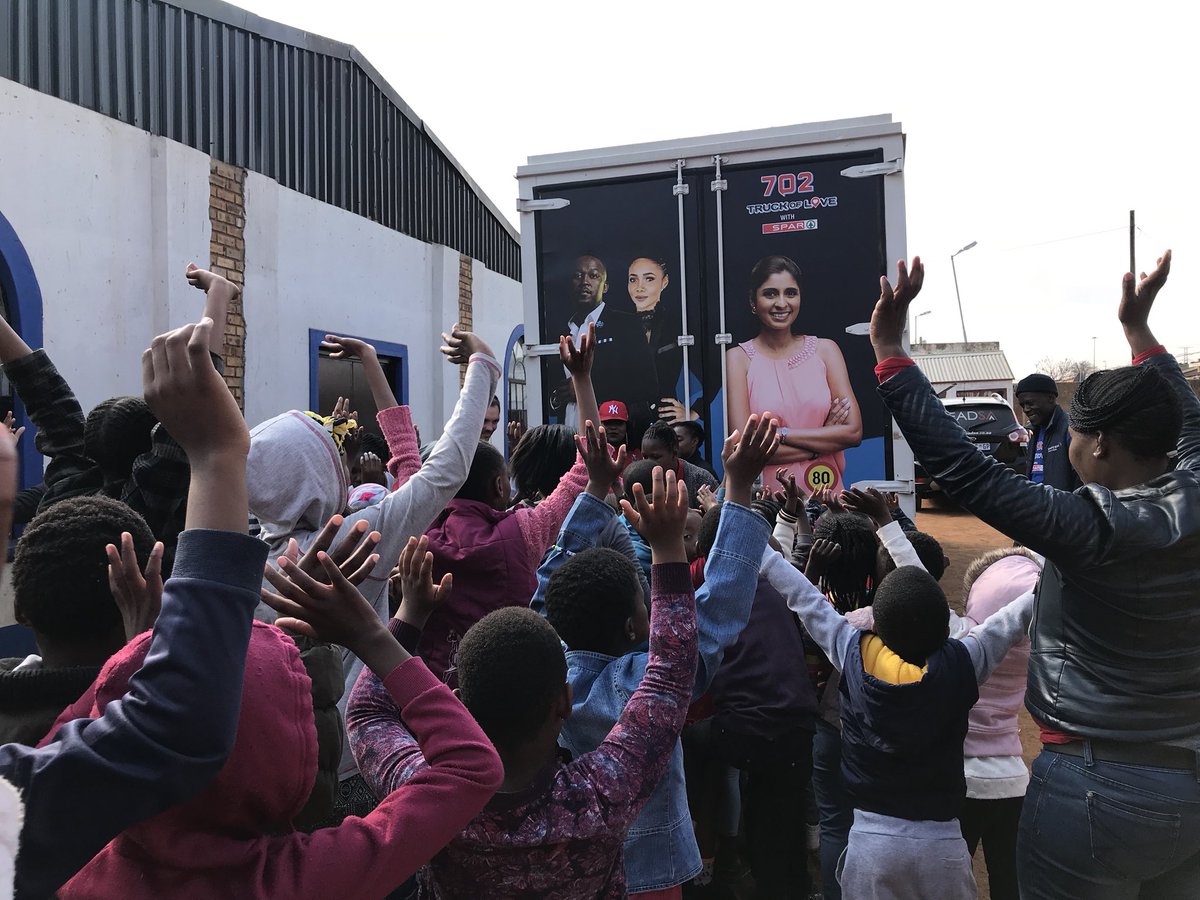 Radio702's tweet photo. The 702 Truck of Love with Spar hit the M1 South this morning with @PhemeloMotene and made a stop at HapyD HIV/AIDS Awareness Project & Youth Development in Jabulani Soweto #702TOL https://t.co/AcVHhRSjzo