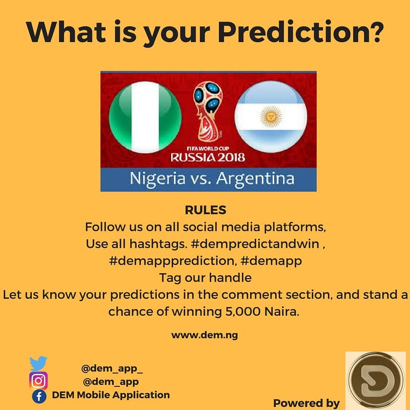 DEM_App_'s tweet image. Yasss! It's another super eagles day and that means another giveaway.

Read the rules carefully, and be sure to adhere.
Failure to adhere to all the rules will result to a disqualification.
#demapp 
#DemApp 
#DemAppprediction 
 Cc: @deejayfaremi @temiokomi