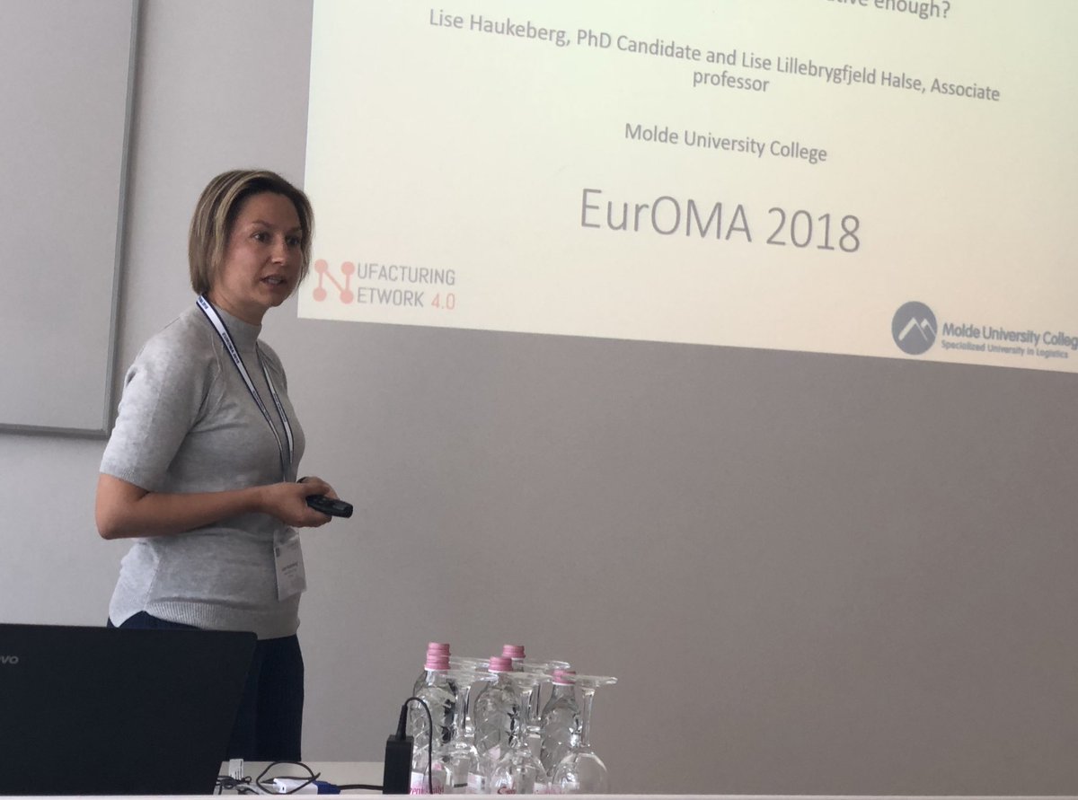 Stipendiat i <a href="/Manunet4_0/">ManuNet 4.0</a> Lise Haukeberg presenterer sin forskning på #EurOMA2018