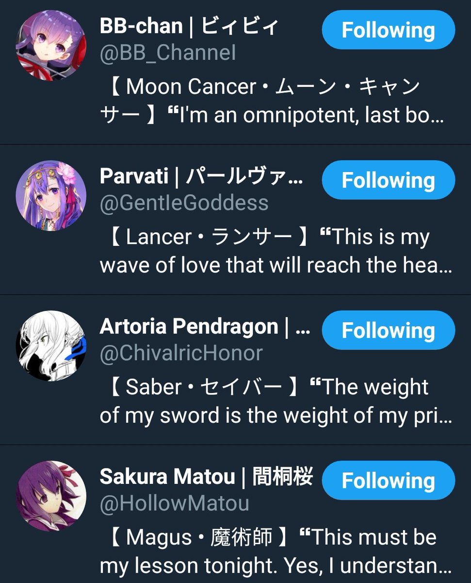 Rin has some nice followers.

There's Sakura.

Artoria.

Servant Sakura.

And sadist Sakura!

Rin doesn't need anyone else following her. She already has the best followers.