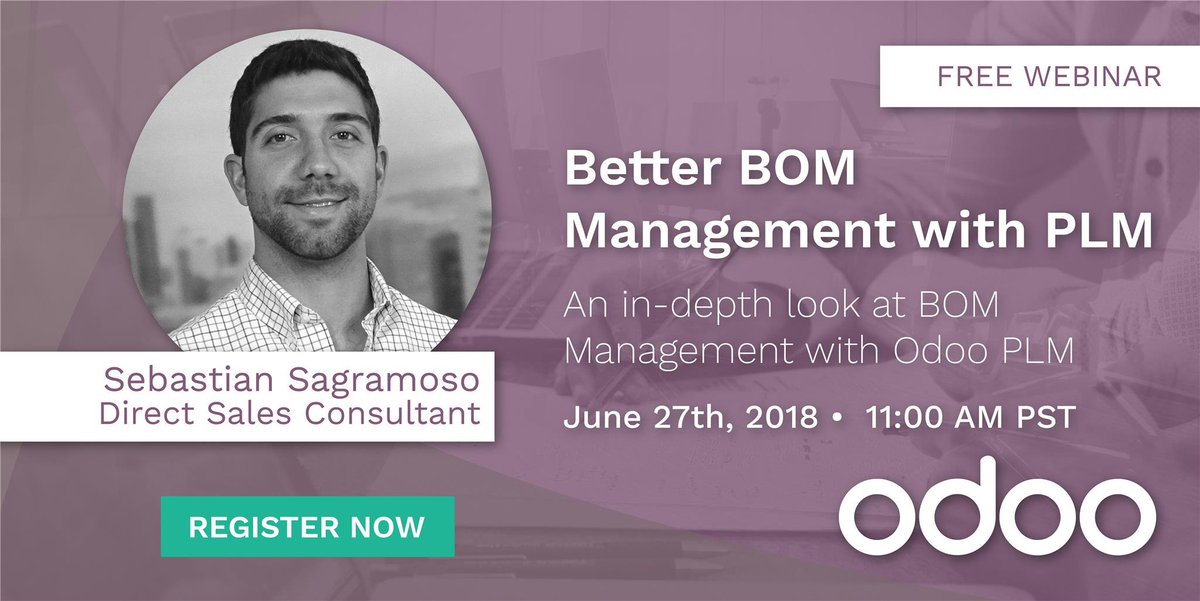 Odoo's tweet image. Want to learn how to manage BoM with Odoo PLM?  

Join us for a live webinar this Wednesday!

Register now: 
English bit.ly/2tuzRiw
Spanish: bit.ly/2N0n67d

#Odoo #OdooWednesdays