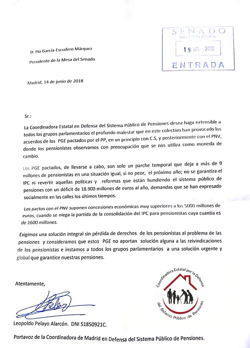 pensionazo_no's tweet photo. 🔴📡Documento presentado el pasado 19.06.2018 en el Senado en contra de los Presupuestos Generales del 2018, que para nosotros son los Presupuestos que perpetúan la pobreza.
¡Continuamos en lucha! 👇 https://t.co/cG6dnMf62F