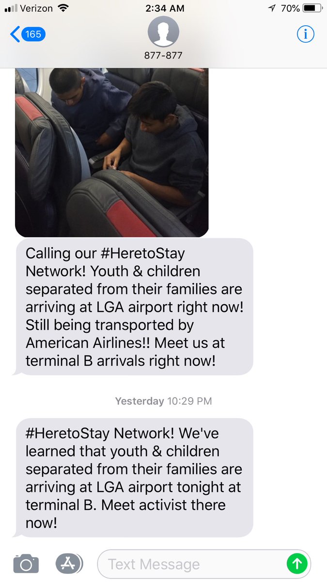 tommiesunshine's tweet photo. tonight, young kids are still arriving in NYC, separated from their parents at the border &amp; put in foster care. this happened just a few hours ago at @LGAairport on an @AmericanAir flight. do not be fooled that this situation is getting better. #KeepFamiliesTogether #HereToStay https://t.co/dlnjNdch2R