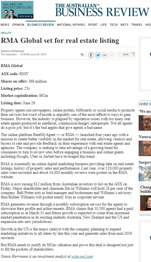 WiseOwlDotCom's tweet photo. Wise-owl says that RMA Limited $RMA "needs to justify its $92m valuation and prove this deal is designed not just to fill the pockets of (founding) shareholders" More in the Australian #ipo #asx #stocks #property https://t.co/Sb9ArKOIie https://t.co/m2KslbIxbG