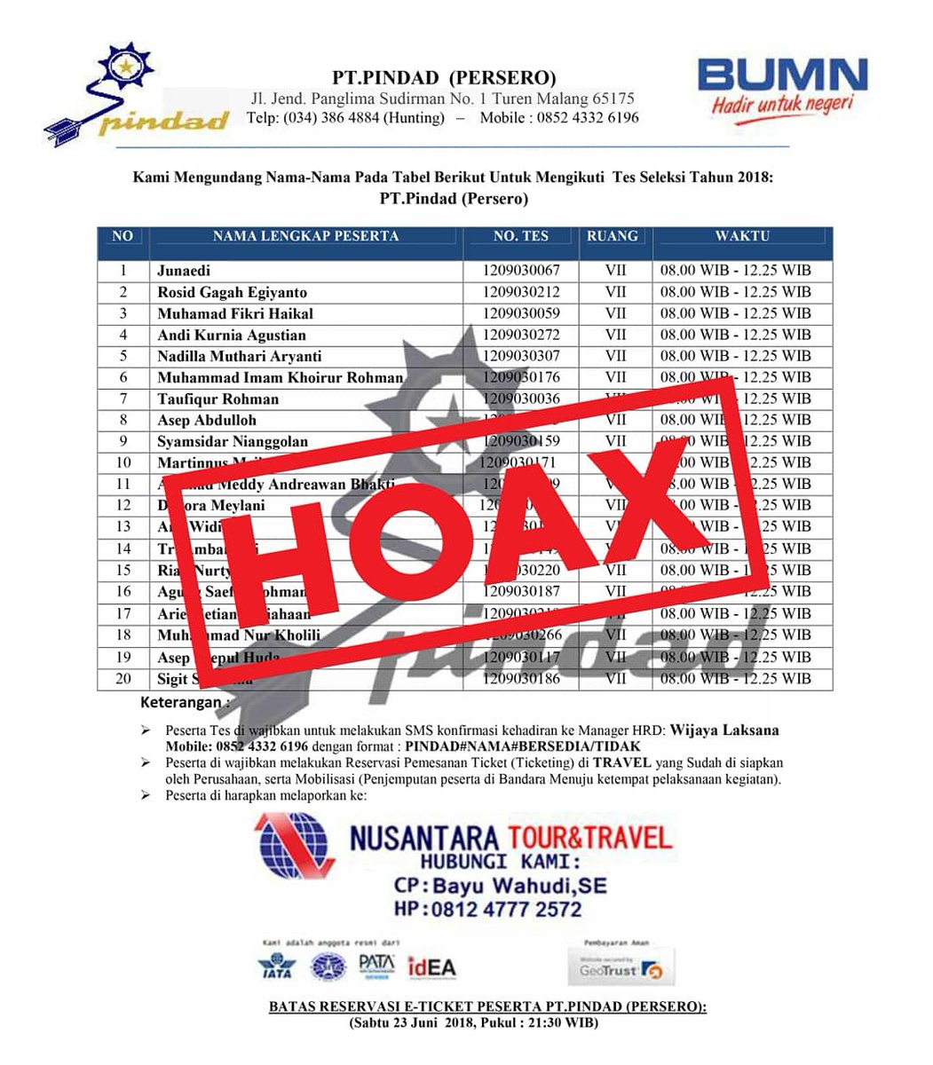 Pt Pindad Persero On Twitter Waspada Penipuan Rekrutmen Mengatasnamakan Pt Pindad Persero Yang Sedang Beredar Pindad Saat Ini Tidak Melakukan Rekrutmen Dan Tidak Pernah Meminta Sejumlah Uang Dalam Prosesnya Info Rekrutmen Resmi