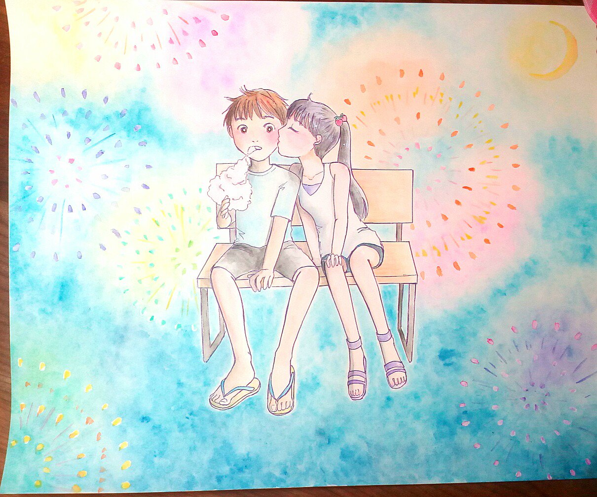 『おひなさま』　水彩色鉛筆画 おひなさま』 水彩色鉛筆画