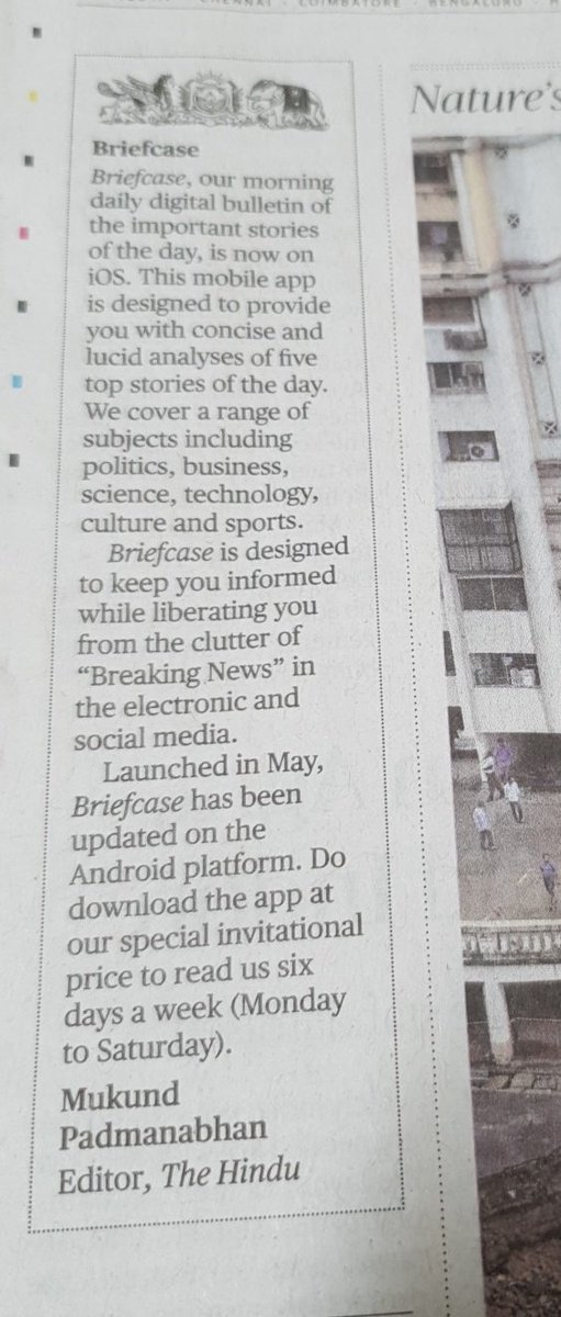 suhasinih's tweet photo. Exciting launch today of @the_hindu #Briefcase App that can be downloaded right away! #mustcheckout https://t.co/4C2aMQQYnN