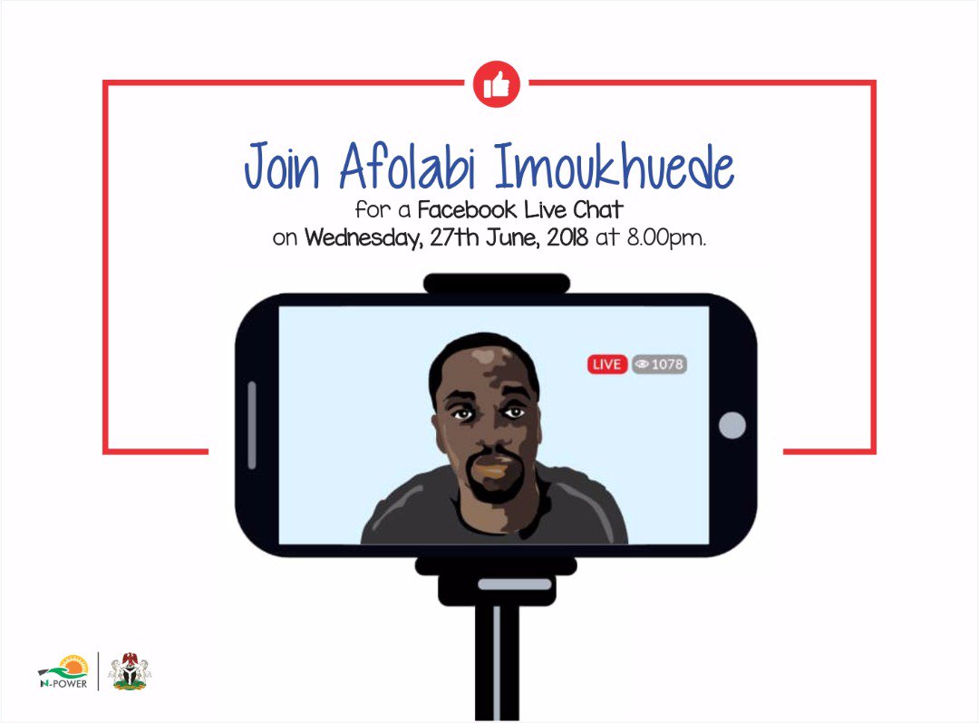 npower_ng's tweet image. Good morning,

Please NOTE that the Facebook LIVE chat with Afolabi Imoukhuede will now hold on Wednesday, June 27th at 8pm.

He will address your questions on deployment, backlogs and exit plans.

#NPowerNG