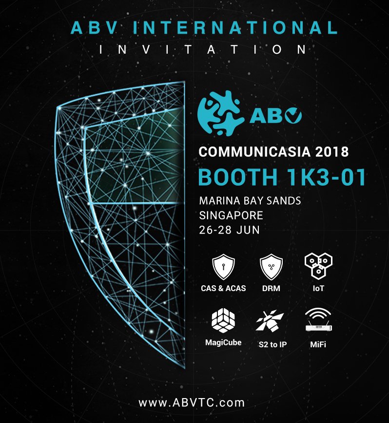ABVInt's tweet photo. Meet ABV at CommunicAsia 2018！
Booth No. 1K3-01
We hereby sincerely request the honor of your presence for the discussion of our future plans. Welcome to enjoy the fascinating 2018 with ABV!
26th-28th Jun, Marina Bay Sands, Singapore https://t.co/PDe01lWuqn