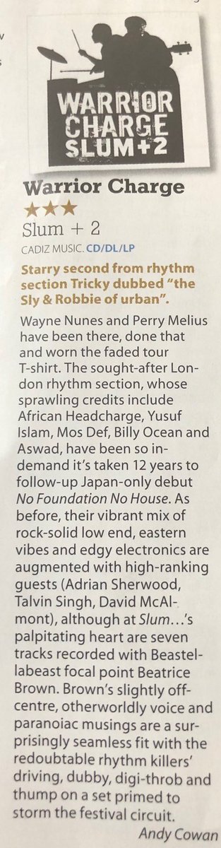 officialcharge's tweet photo. Big love for our wonderful @iTunes and @amazon reviews for Slum + 2 and here's what Andy Cowen from @MOJOmagazine 
'Starry second from rhythm section Tricky dubbed "the Sly &amp; Robbie of urban". @KnowleWestboy @yukileeofficial @onusherwood @davidmcalmont @talvinsingh https://t.co/Sj2cb8C4gy
