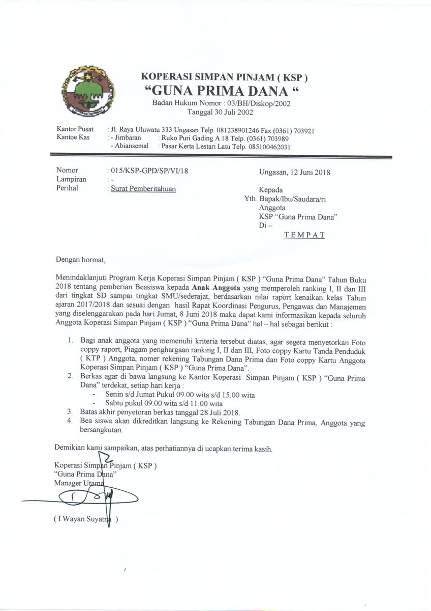 #Beasiswa Prestasi KSP Guna Prima Dana Th 2018 #
