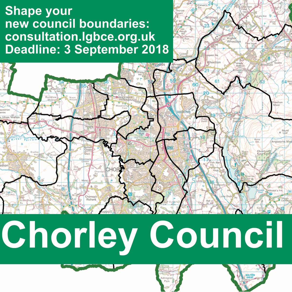 LGBCE (@lgbce) on Twitter photo Today is the start of a public consultation on new ward boundaries for <a href="/ChorleyCouncil/">Chorley Council</a>.
🗺
We’re redrawing the council map and we need your help to do it.
🗣
Get the details and have your say at: consultation.lgbce.org.uk/node/13207
🖥
Consultation closes: 3 September. Today is the start of a public consultation on new ward boundaries for <a href="/ChorleyCouncil/">Chorley Council</a>.
🗺
We’re redrawing the council map and we need your help to do it.
🗣
Get the details and have your say at: consultation.lgbce.org.uk/node/13207
🖥
Consultation closes: 3 September.